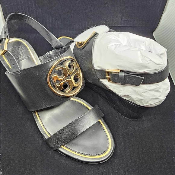 TORY BURCH
Miller 65mm Metal-logo Wedge Leather Sandals - Picture 3 of 3